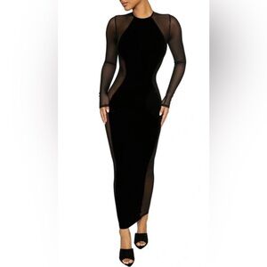 Naked Wardrobe The NW velvet mesh panel naked dress